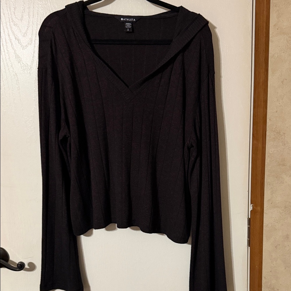 Athleta Black V-Neck Hoodie Sweatshirt